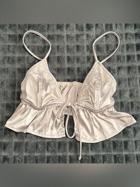 ❤️Aerie XS Cream Silky Festival Wear Bralette Crop Top Shirt Bohemian Womens B6